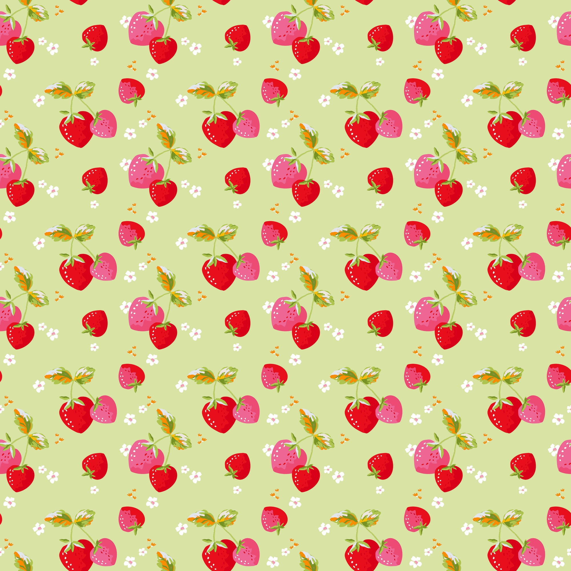 Picnic Florals Strawberries - Green - Yardage