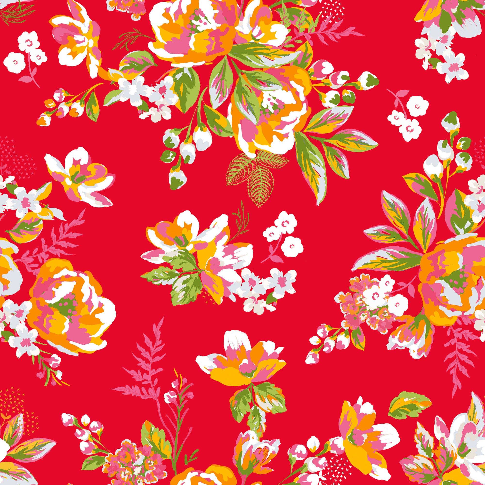 Picnic Florals Main - Red - Yardage