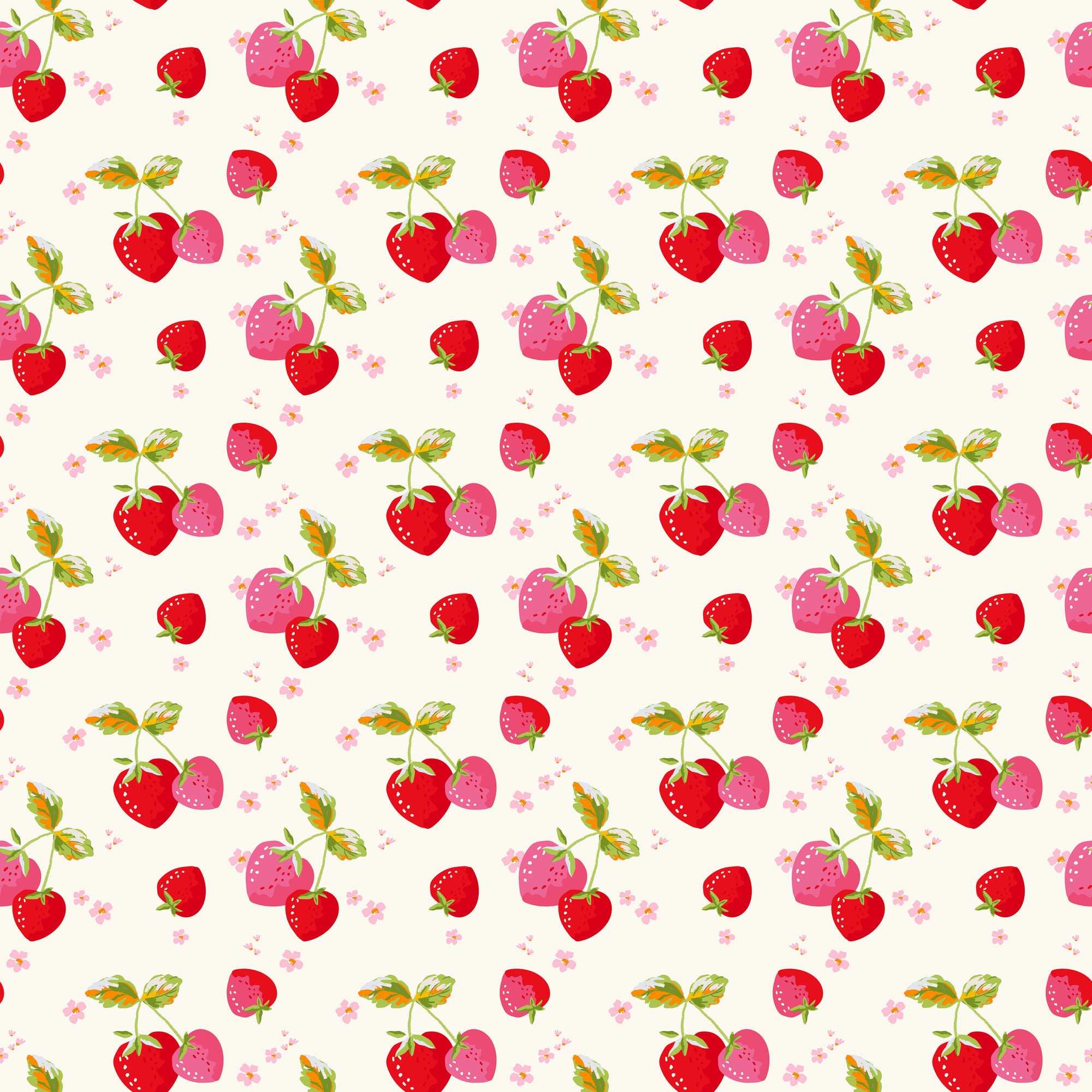 Picnic Florals Strawberries - Cream - Yardage