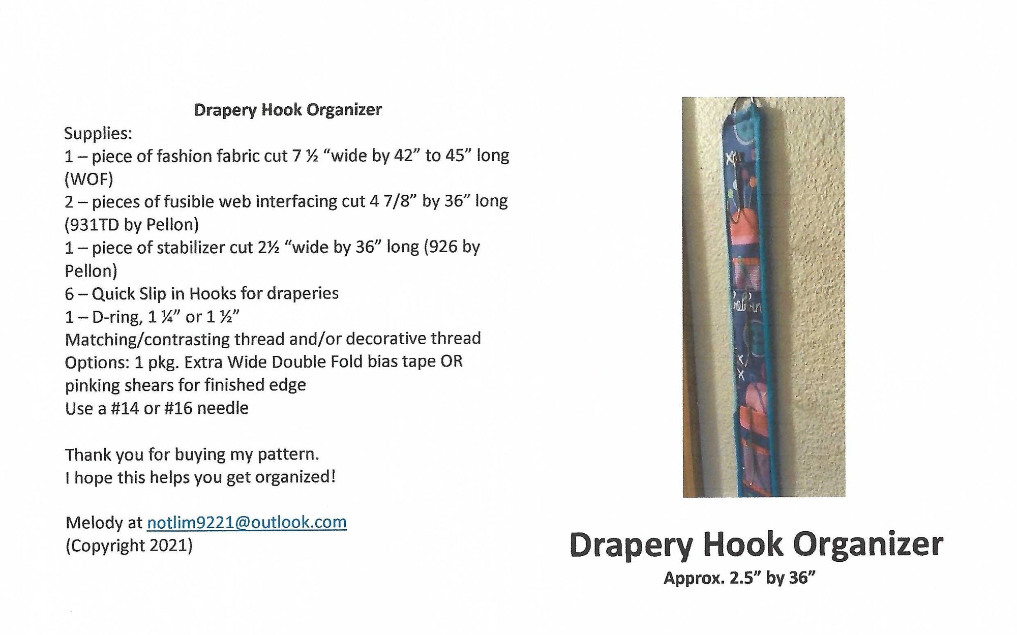 Drapery Hook Organizer Pattern