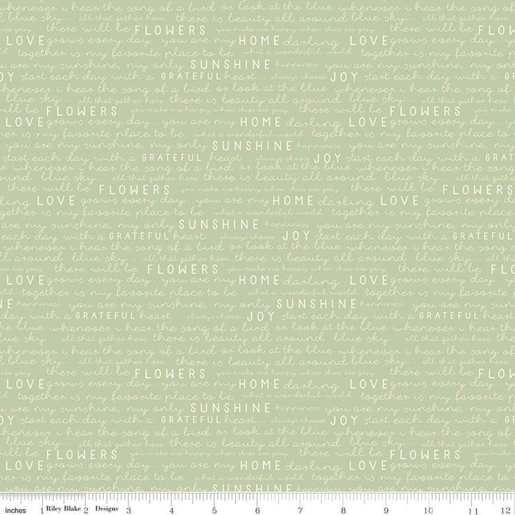 Gingham Gardens - Text Green - Yardage