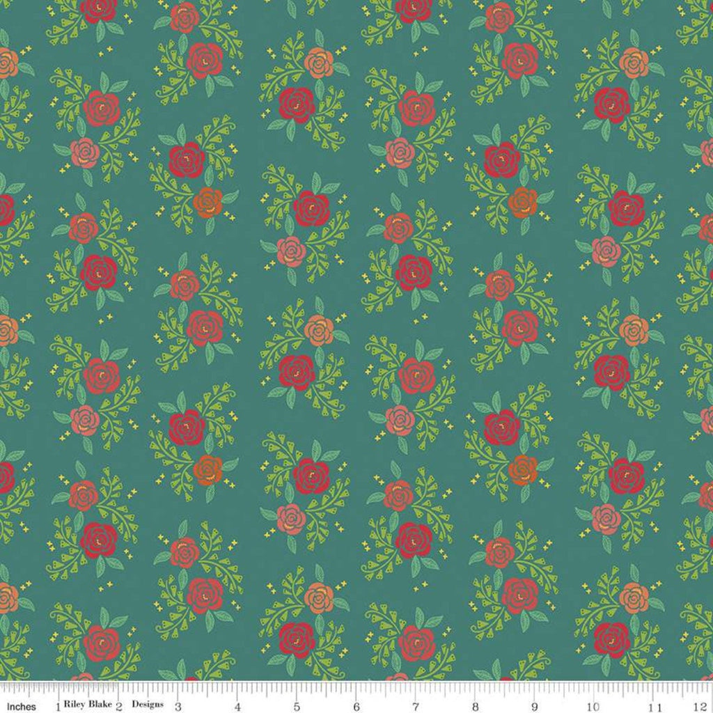 Indigo Garden - Rose Cluster Teal - Yardage